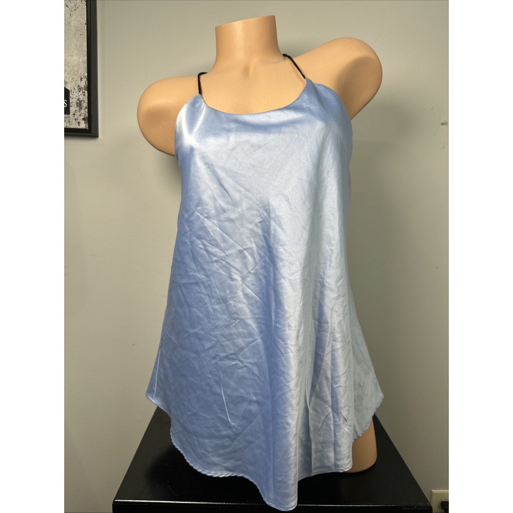 Naked Zebra Medium Cami Tank Top Satin Lightweight Flowy Light Blue Sexy lined